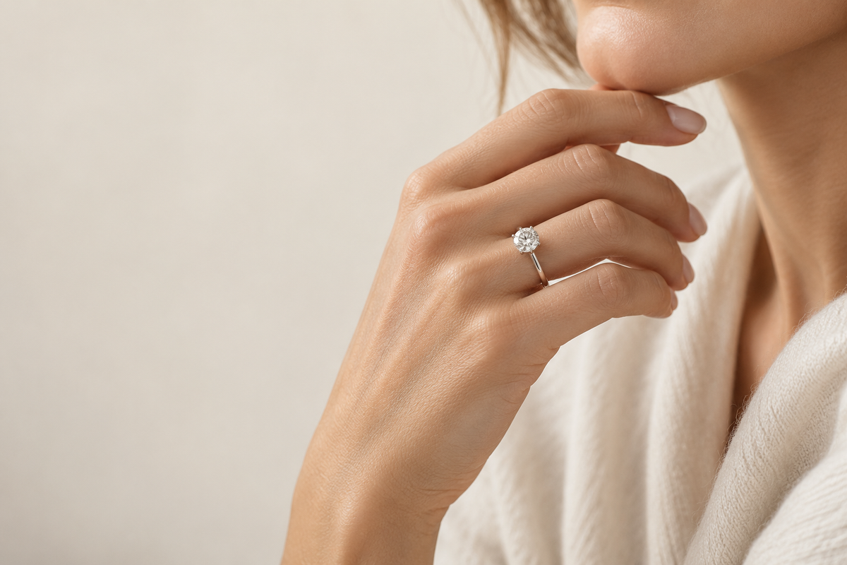 Hand med en diamantring – bild till Ring Studio